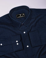 Sultry Blue With Yellow Printed Dobby Cotton Shirt