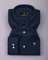 Sultry Blue With Yellow Printed Dobby Cotton Shirt