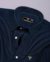 Sultry Blue With Yellow Printed Dobby Cotton Shirt