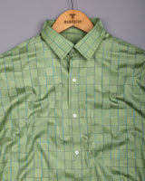 Grelyn Green With Blue Check Premium Gizza Cotton Shirt