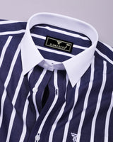 Cidon Blue With White Stripe Designer Cotton Shirt