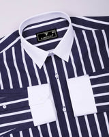 Cidon Blue With White Stripe Designer Cotton Shirt