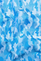 Royal blue floral printed jacquard cotton shirt