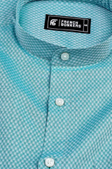 Green and white harringbone texture cotton solid shirt
