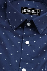 Blue with white leaves printed cotton shirt