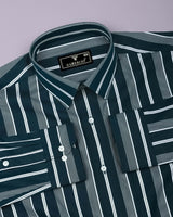 Morpich Green With White Stripe Cotton Shirt