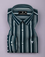 Morpich Green With White Stripe Cotton Shirt