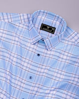 Grison Blue With White Check Formal Cotton Shirt