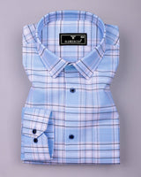 Grison Blue With White Check Formal Cotton Shirt