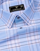 Grison Blue With White Check Formal Cotton Shirt