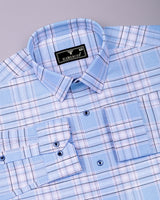 Grison Blue With White Check Formal Cotton Shirt