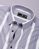 Varnish Light Gray With White Twill Stripe Cotton Shirt