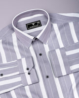 Varnish Light Gray With White Twill Stripe Cotton Shirt