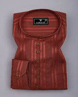 Burnt Orange Self Stripe Dobby Cotton Shirt Style Kurta