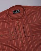 Burnt Orange Self Stripe Dobby Cotton Shirt Style Kurta