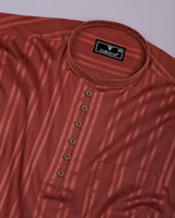 Burnt Orange Self Stripe Dobby Cotton Shirt Style Kurta