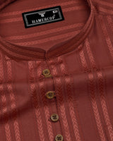 Burnt Orange Self Stripe Dobby Cotton Shirt Style Kurta