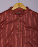 Burnt Orange Self Stripe Dobby Cotton Shirt Style Kurta