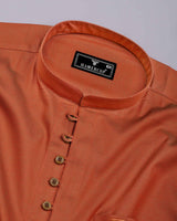 Simon Orange Dobby Texture Cotton Shirt Style Kurta