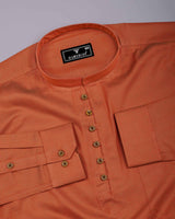 Simon Orange Dobby Texture Cotton Shirt Style Kurta
