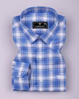 Flavo Blue With Gray Dobby Check Formal Cotton Shirt