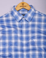 Flavo Blue With Gray Dobby Check Formal Cotton Shirt