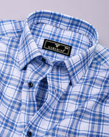 Flavo White With Blue Dobby Check Formal Cotton Shirt