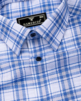 Flavo White With Blue Dobby Check Formal Cotton Shirt