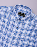 Flavo White With Blue Dobby Check Formal Cotton Shirt