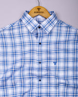 Flavo White With Blue Dobby Check Formal Cotton Shirt