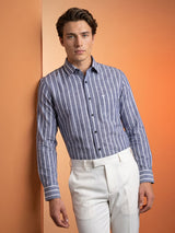 Ferva Gray Stripe Linen Cotton Shirt
