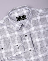 Neron White With Black Check Dobby Textured Cotton Shirt