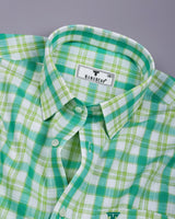 Trell Green With White Check Linen Cotton Shirt