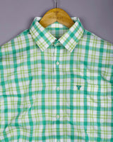 Trell Green With White Check Linen Cotton Shirt