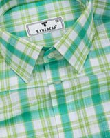 Trell Green With White Check Linen Cotton Shirt