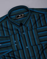 Aevon Blue Multicolour Twill Stripe Premium Cotton Shirt