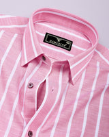 Velian Peach Pink Stripe Linen Cotton Shirt