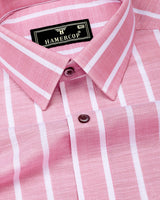 Velian Peach Pink Stripe Linen Cotton Shirt