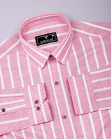 Velian Peach Pink Stripe Linen Cotton Shirt