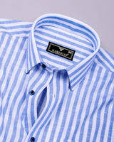 Keron Blue With White Dobby Stripe Cotton Shirt