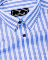 Keron Blue With White Dobby Stripe Cotton Shirt