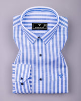 Keron Blue With White Dobby Stripe Cotton Shirt