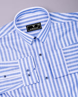 Keron Blue With White Dobby Stripe Cotton Shirt