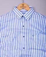 Keron Blue With White Dobby Stripe Cotton Shirt