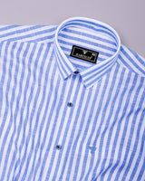 Keron Blue With White Dobby Stripe Cotton Shirt