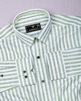 Keron Green With White Dobby Stripe Cotton Shirt
