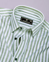 Keron Green With White Dobby Stripe Cotton Shirt