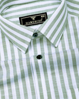 Keron Green With White Dobby Stripe Cotton Shirt