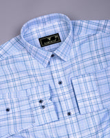 Alron Blue With White Check Premium Cotton Shirt