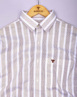Cento Brown With Cream Stripe Dobby Cotton Shirt